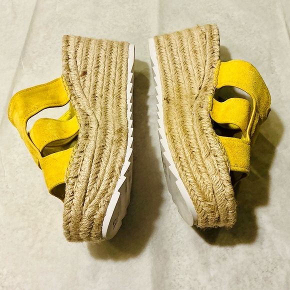 Marc Fisher LTD Robyn Espadrille Sandal Yellow Suede Juke Wedge Platform Size 9 - Picture 10 of 13